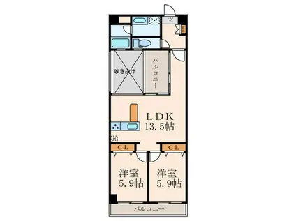 KSK門司港コアプレイスII(2LDK/2階)の間取り写真
