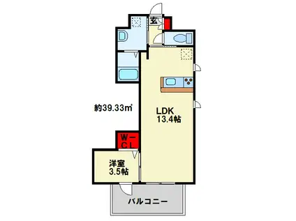 行橋センタービル(1LDK/12階)の間取り写真