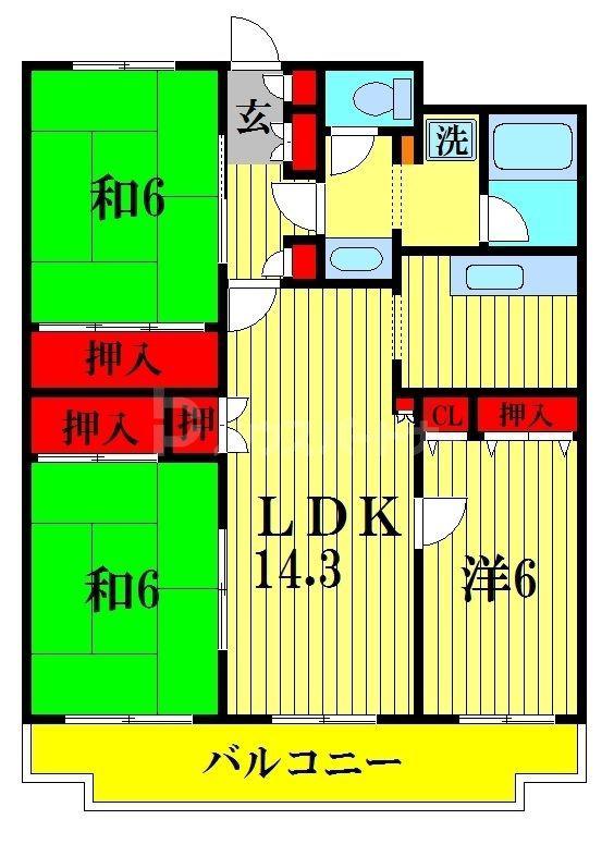 大金平ハイツ(3LDK/1階)の間取り写真