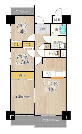 ライフ新神戸(3LDK/4階)の間取り写真