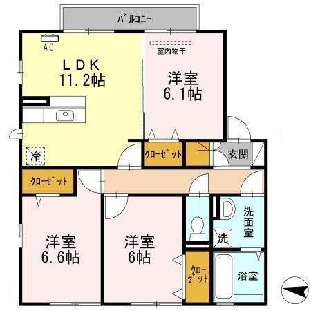 ハルブラッサムA(3LDK/2階)の間取り写真