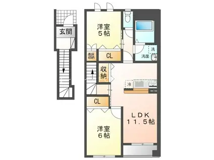 松東017(2LDK/2階)の間取り写真