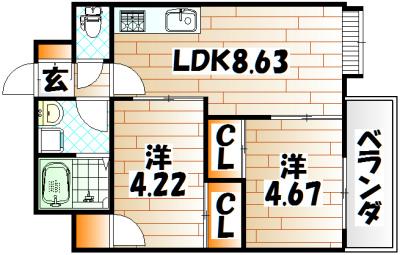 ウィングス砂津(2LDK/10階)の間取り写真