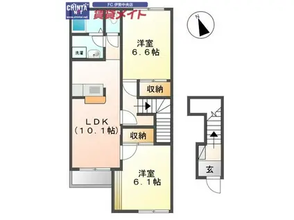 メリヴェール(2LDK/2階)の間取り写真