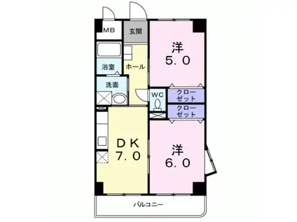 クレアーレ加用(2DK/1階)の間取り写真