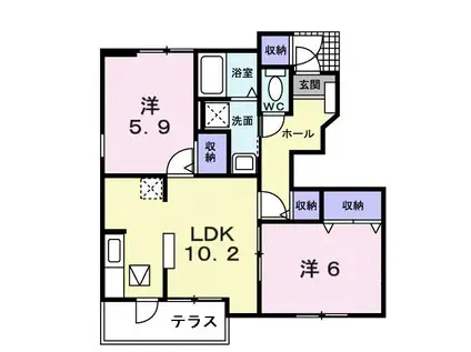 ベルヴィレッジA(2LDK/1階)の間取り写真