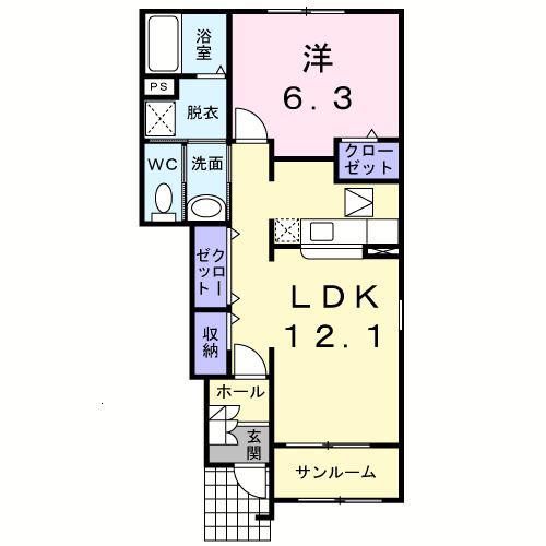 フリーデ石井I(1LDK/1階)の間取り写真