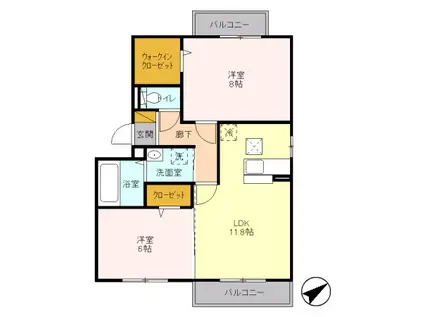 エスペランサ昭和(2LDK/1階)の間取り写真