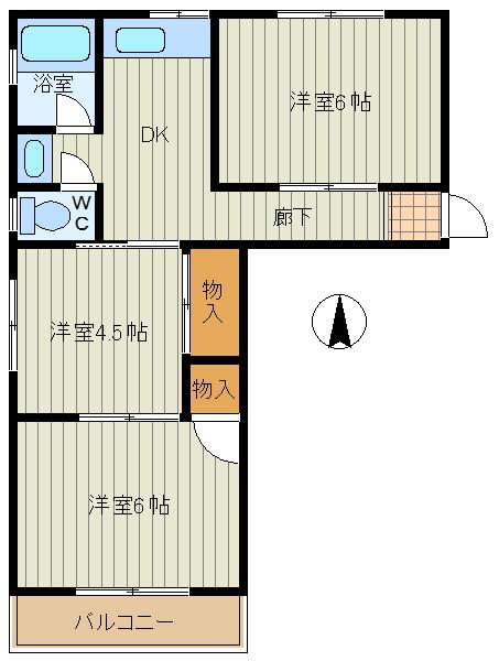 山田マンション(3DK/2階)の間取り写真