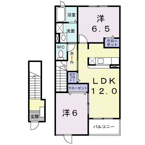 ラ・プロスペリテB(2LDK/2階)の間取り写真