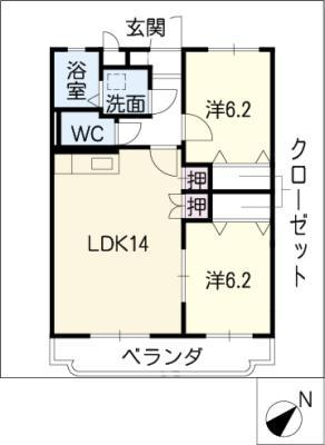 ア・ドリーム星ヶ丘(2LDK/2階)の間取り写真