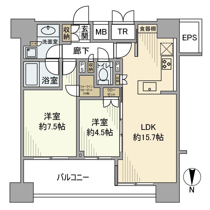 グランリビオ芝大門(2LDK/16階)の間取り写真