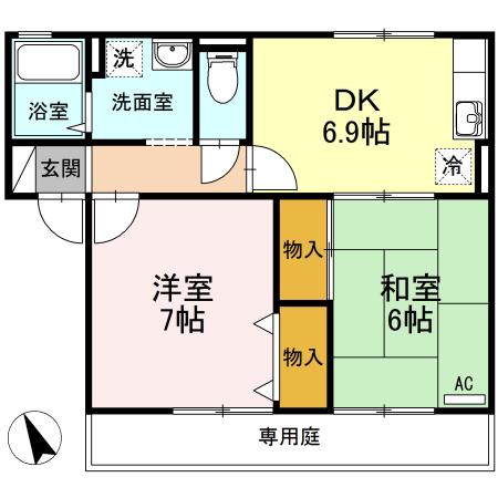 セジュール・ミナミ A棟(2DK/1階)の間取り写真