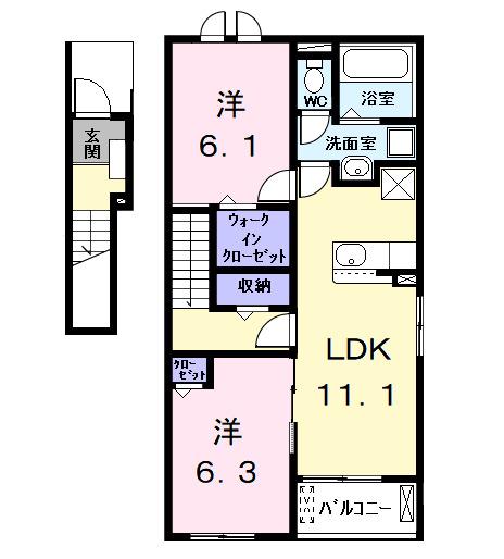 フェイバー ヒロ(2LDK/2階)の間取り写真