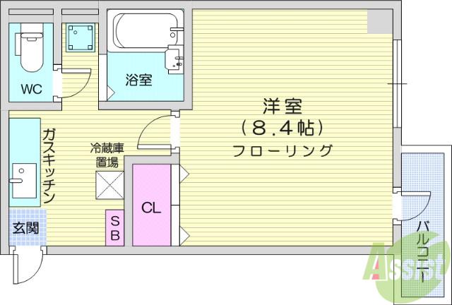 コットンK(1K/3階)の間取り写真