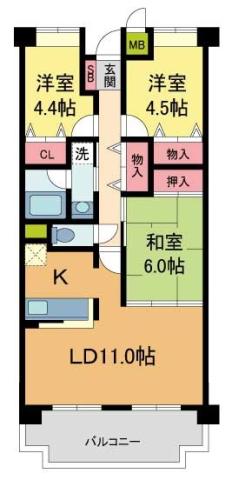NTPRレジデンス甲子園四番町(3LDK/4階)の間取り写真