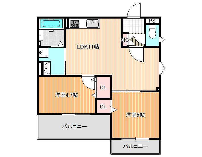 クリエオーレ大正(2LDK/2階)の間取り写真