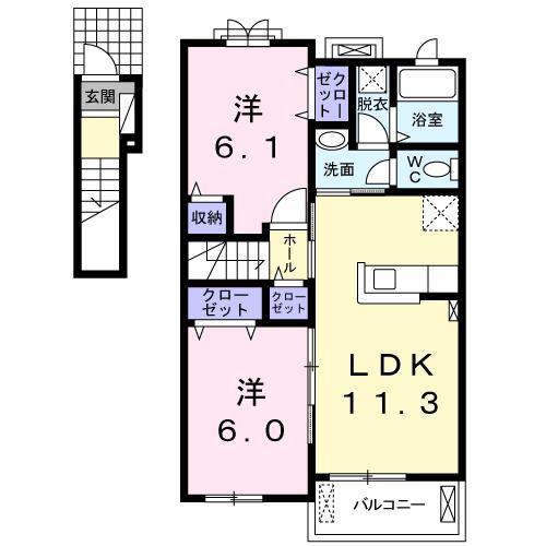 プロヴァンスIB(2LDK/2階)の間取り写真