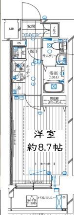レガリス亀戸(1K/14階)の間取り写真