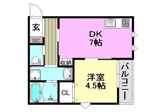 フローリッシュ正雀本町(1DK/1階)の間取り写真