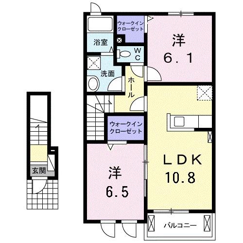 サンライズガーデン A(2LDK/2階)の間取り写真