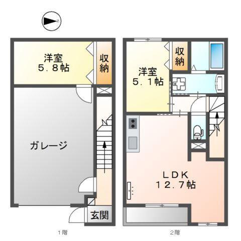 シルフィード本厚木(2LDK/1階)の間取り写真