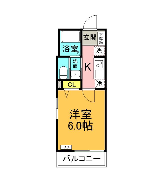 MARK DUO一ノ割II(1K/2階)の間取り写真