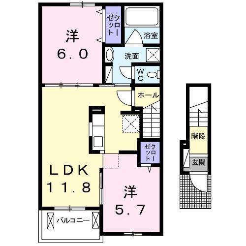 ベル フルール(2LDK/2階)の間取り写真