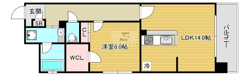 OCEAN松屋町(1LDK/2階)の間取り写真