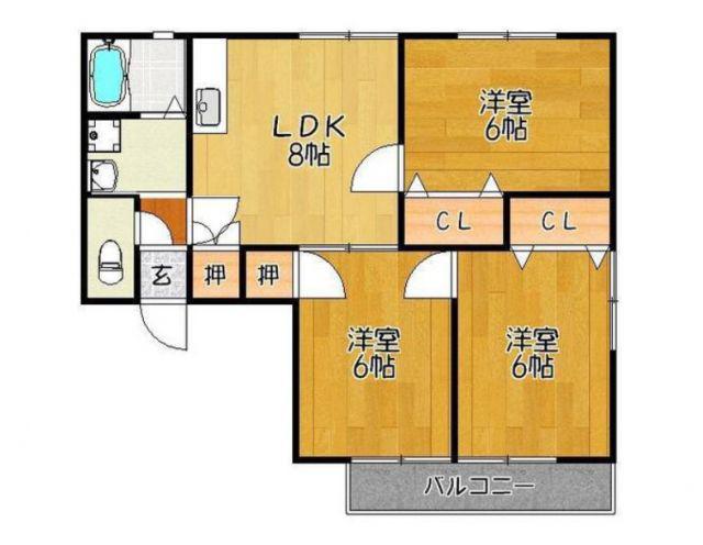 サンモール笹隈B(3LDK/1階)の間取り写真