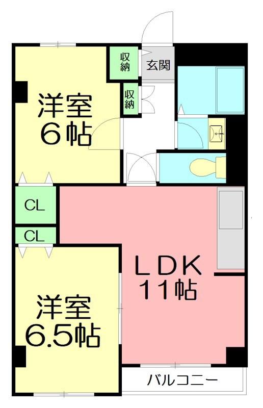 ラフィネシャンブル(2LDK/3階)の間取り写真
