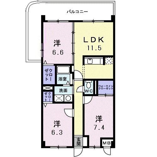 オーブ木太(3LDK/2階)の間取り写真