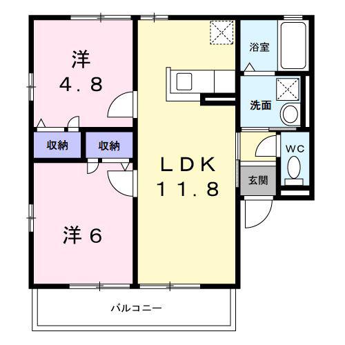 カイベールA棟(2LDK/1階)の間取り写真