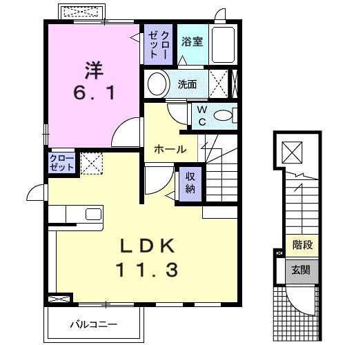 グラシオッソ(1LDK/2階)の間取り写真