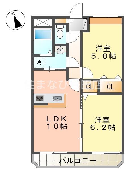 ベルカーサ東山台II(2LDK/3階)の間取り写真