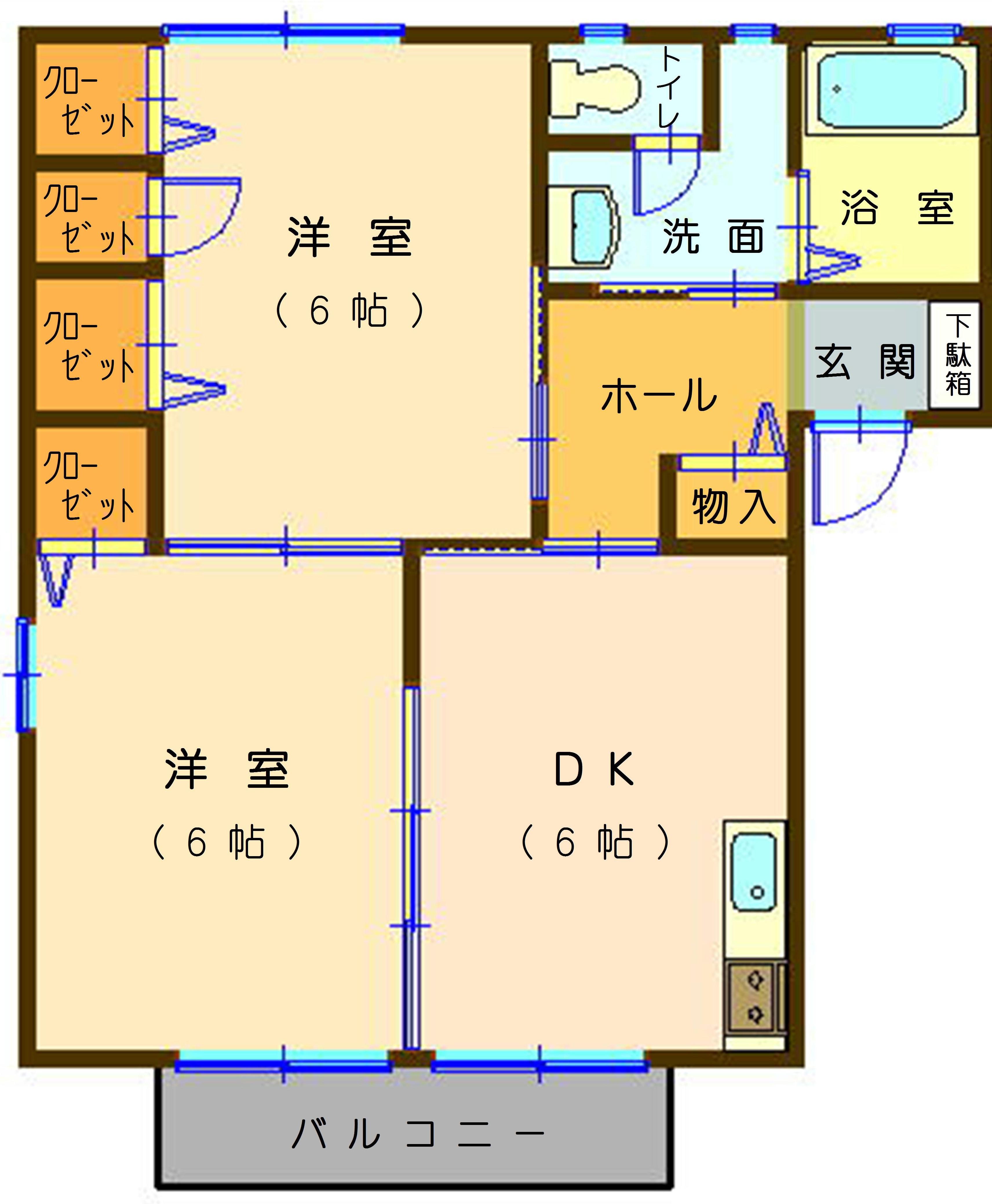 ソングリヴァーA(2DK/2階)の間取り写真