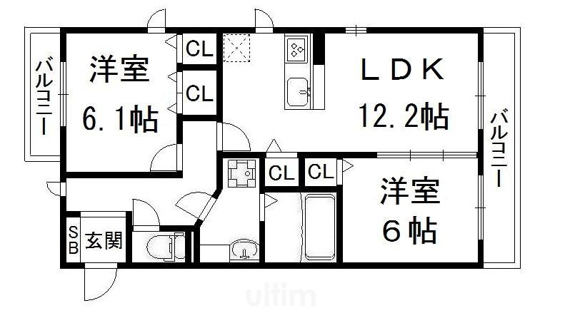 セジュール芹川(2LDK/3階)の間取り写真
