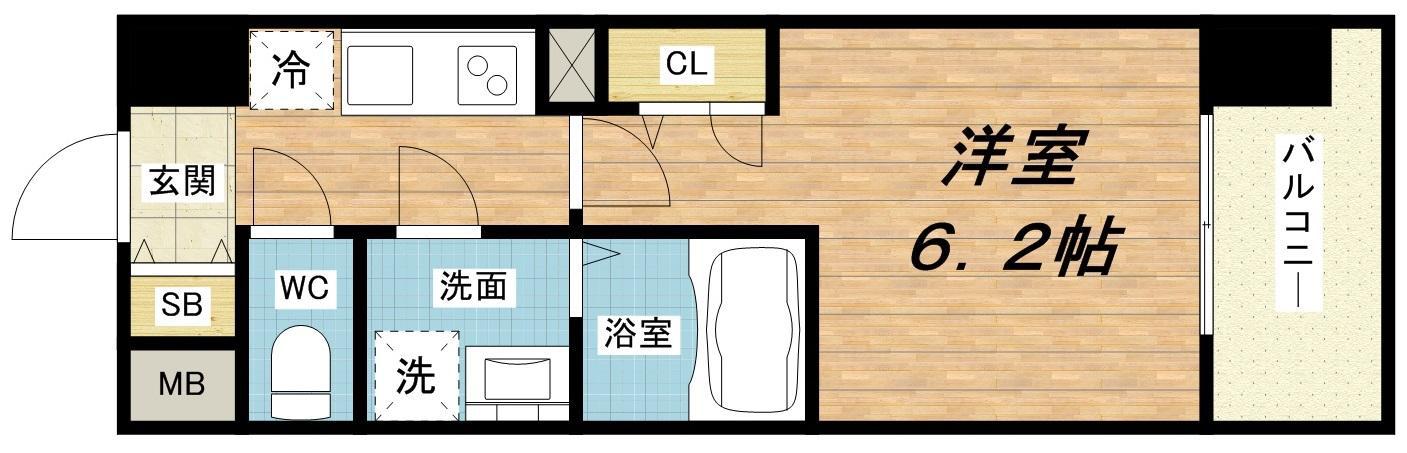エスリード谷町6丁目レジデンス(1K/2階)の間取り写真