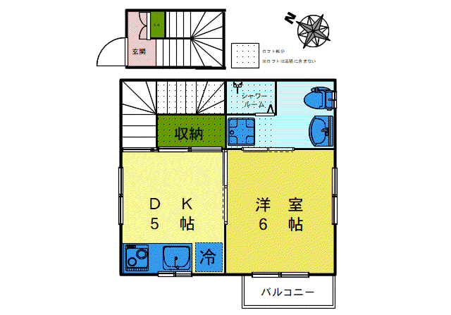 町屋弐番(1DK/2階)の間取り写真