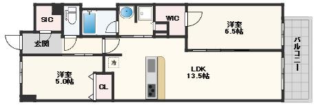 ラシュレ北浜(2LDK/8階)の間取り写真