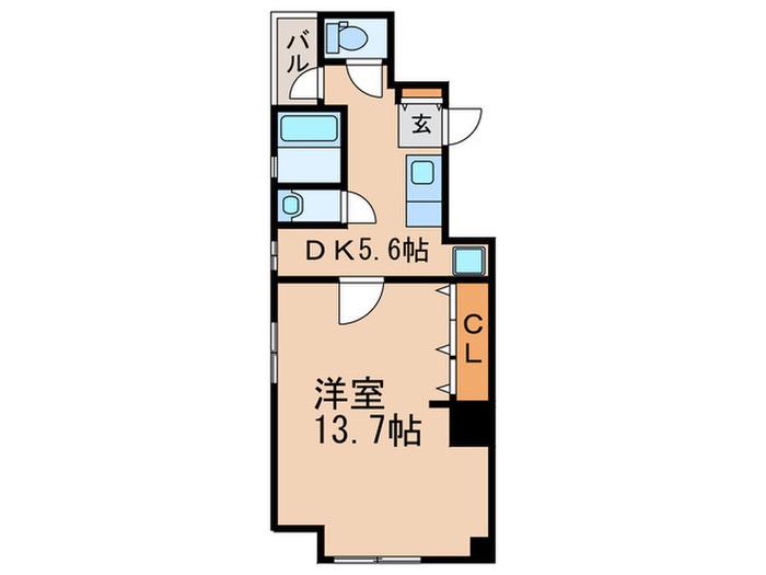 ドムスII(1DK/4階)の間取り写真