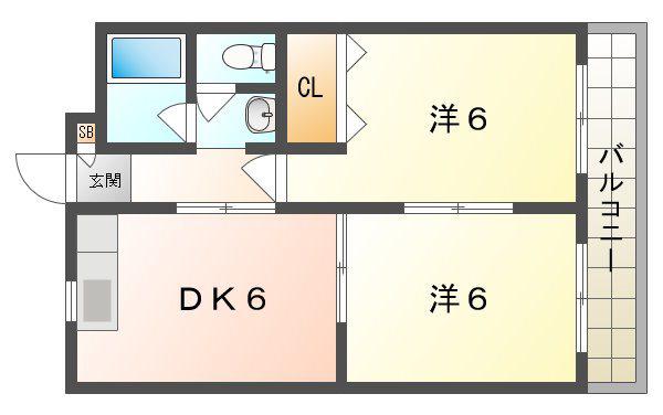 八紘マンション(2DK/1階)の間取り写真
