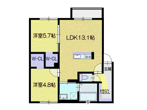 クラージュポルト(2LDK/3階)の間取り写真