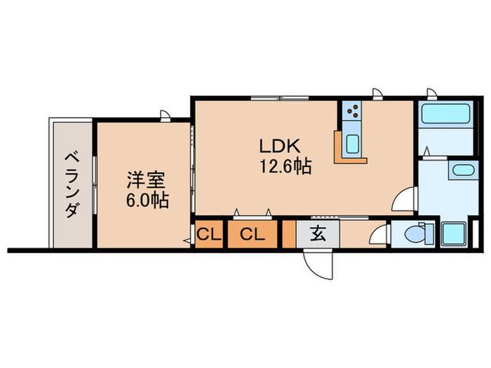 キューブラン甲子園口(1LDK/2階)の間取り写真