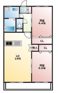 ソレイユ合川(2LDK/3階)の間取り写真