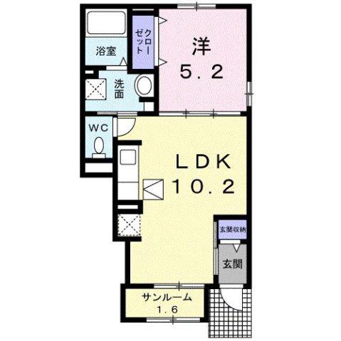 ルミエ ソレイユ(1LDK/1階)の間取り写真