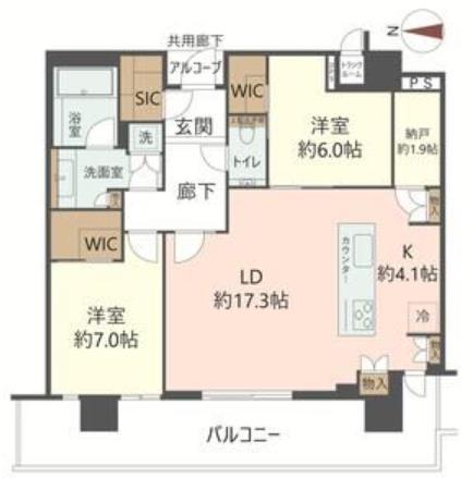 ジオタワー宝塚グランレジス(2SLDK/32階)の間取り写真