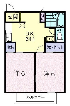 シティハイツオザワC(2DK/1階)の間取り写真