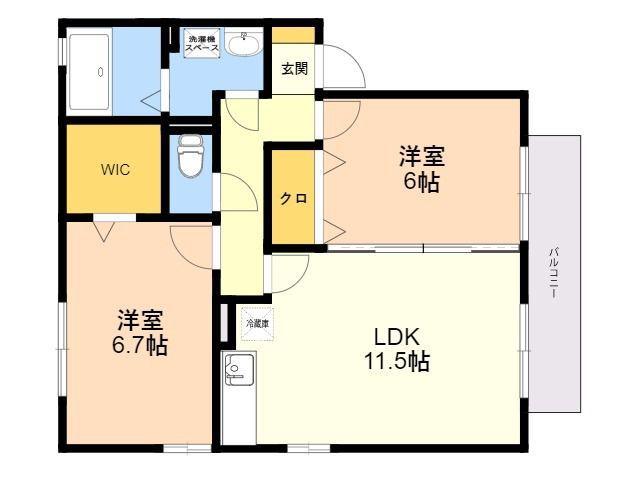 リビングタウン新宮 F棟(2LDK/2階)の間取り写真