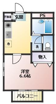 フラット山王A(1K/2階)の間取り写真